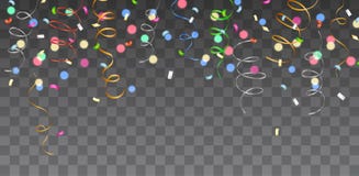 Vector shiny colorful border with falling confetti and streamers stock illustration Vector shiny colorful border with falling confetti and streamers stock illustration