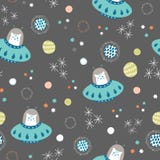 Vector space cats and solar system seamless repeat pattern background. stock illustration Vector space cats and solar system seamless repeat pattern background. stock illustration