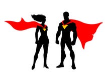 Super hero couples.Vector super hero couple isolated on white background.