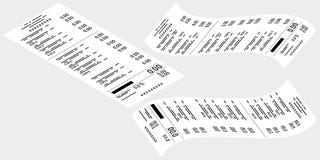 Vector tekening Reeks controles van de kassier van een grijze achtergrond Zaken, e-commerce vector illustratie Vector tekening Reeks controles van de kassier van een grijze achtergrond Zaken, e-commerce vector illustratie