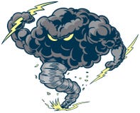 Vector Thunder Cloud Storm Tornado Mascot with Lightning Bolts