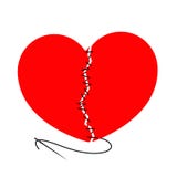 Vector torn heart and stitched with black thread needle. The design element is isolated on a light background. royalty free illustration Vector torn heart and stitched with black thread needle. The design element is isolated on a light background. royalty free illustration