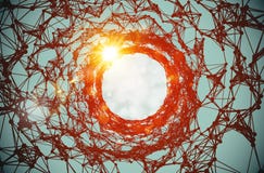 Vector twisted red tunnel delicate structure shining lens flares on blue green background. Glowing sci-fi round construction Stock Images Vector twisted red tunnel delicate structure shining lens flares on blue green background. Glowing sci-fi round construction Stock Images