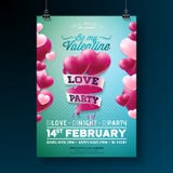 Vector Valentines Day Love Party Flyer Design with Typography and Heart on Red Background. Celebration Poster Template stock illustration Vector Valentines Day Love Party Flyer Design with Typography and Heart on Red Background. Celebration Poster Template stock illustration