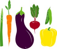 Vector Veggies Asparagus Carrot Eggplant Beet Pea Pod Bell Pepper vector illustration Vector Veggies Asparagus Carrot Eggplant Beet Pea Pod Bell Pepper vector illustration