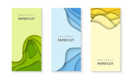 Vector Vertical 3 Flyers With Colorful Paper Cut Waves Shapes. 3D Abstract Paper Style, Design Layout For Business Presentations Royalty Free Stock Image Vector Vertical 3 Flyers With Colorful Paper Cut Waves Shapes. 3D Abstract Paper Style, Design Layout For Business Presentations Royalty Free Stock Image