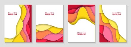 Vector vertical flyers with colorful paper cut waves shapes. 3D abstract paper style, design layout for business presentations royalty free illustration Vector vertical flyers with colorful paper cut waves shapes. 3D abstract paper style, design layout for business presentations royalty free illustration