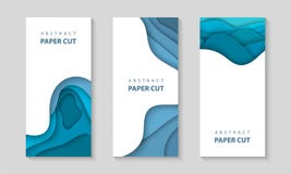 Vector Vertical Flyers With Blue Color Paper Cut Waves Shapes. 3D Abstract Paper Style, Design Layout For Business Presentations Royalty Free Stock Image Vector Vertical Flyers With Blue Color Paper Cut Waves Shapes. 3D Abstract Paper Style, Design Layout For Business Presentations Royalty Free Stock Image