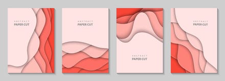Vector Vertical Flyers With Coral Paper Cut Waves Shapes. 3D Abstract Paper Style, Design Layout For Business Presentations, Royalty Free Stock Image Vector Vertical Flyers With Coral Paper Cut Waves Shapes. 3D Abstract Paper Style, Design Layout For Business Presentations, Royalty Free Stock Image