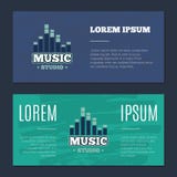 Vector vintage flyers with music sound record studio logo, badge, emblem with sound waves on grunge texture stock illustration Vector vintage flyers with music sound record studio logo, badge, emblem with sound waves on grunge texture stock illustration