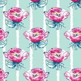 Vector Watercolor Dog-Roses with Loose Stripes seamless pattern background. royalty free illustration Vector Watercolor Dog-Roses with Loose Stripes seamless pattern background. royalty free illustration