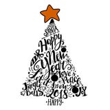 Vector Winter holidays illustration. Christmas silhouette tree with greeting lettering. vector illustration Vector Winter holidays illustration. Christmas silhouette tree with greeting lettering. vector illustration