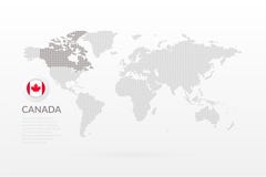 Vector World Map infographic with maple leaf symbol. Canadian flag icon. Canada dotted template for business vector illustration Vector World Map infographic with maple leaf symbol. Canadian flag icon. Canada dotted template for business vector illustration