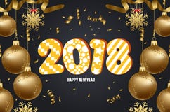 Vector иллюстрация предпосылки 2018 рождества с золотом confetti шариков рождества иллюстрация штока Vector иллюстрация предпосылки 2018 рождества с золотом confetti шариков рождества иллюстрация штока