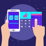 Vector иллюстрация рук держа передвижными с временем и датой бесплатная иллюстрация Vector иллюстрация рук держа передвижными с временем и датой бесплатная иллюстрация