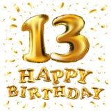 Vector с днем рождения 13 лет золотого цвета, воздушного шара и confetti изолированных на элегантной белой предпосылке, дизайне д Стоковые Изображения RF Vector с днем рождения 13 лет золотого цвета, воздушного шара и confetti изолированных на элегантной белой предпосылке, дизайне д Стоковые Изображения RF