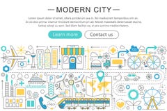 Vector современная линия концепция города плоского дизайна современная умная Стоковая Фотография Vector современная линия концепция города плоского дизайна современная умная Стоковая Фотография