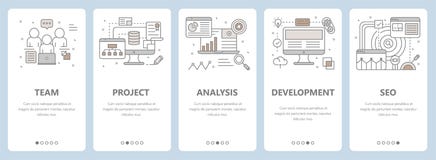 Vector тонкая линия плоский дизайн, развитие сети, знамена концепции seo иллюстрация штока Vector тонкая линия плоский дизайн, развитие сети, знамена концепции seo иллюстрация штока