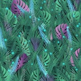 Vectorachtergrond met tropische bladeren in magische kleuren met lichte flitsen vector illustratie Vectorachtergrond met tropische bladeren in magische kleuren met lichte flitsen vector illustratie