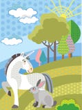 Vectorbeeldverhaaleenhoorn en konijn stock illustratie Vectorbeeldverhaaleenhoorn en konijn stock illustratie