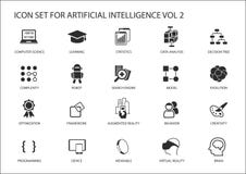 Vectordiepictogram voor kunstmatige intelligentie (AI) wordt geplaatst concept Diverse symbolen voor het onderwerp die vlak ontwe Vectordiepictogram voor kunstmatige intelligentie (AI) wordt geplaatst concept Diverse symbolen voor het onderwerp die vlak ontwe