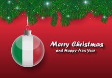 Vectorgrens van Kerstboomtakken en bal met fla van Italië royalty-vrije illustratie Vectorgrens van Kerstboomtakken en bal met fla van Italië royalty-vrije illustratie