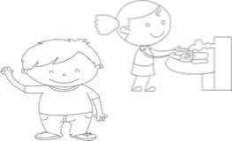 Vectorillustratie die van Grappige Jonge geitjes - Beelden vectorielles het borstelen tanden spelen --groetvrienden vector illustratie Vectorillustratie die van Grappige Jonge geitjes - Beelden vectorielles het borstelen tanden spelen --groetvrienden vector illustratie