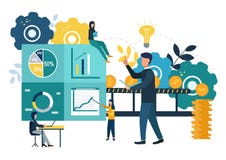 Vectorillustratie, investeringsbeheer, groepswerk, nieuwe ideeën en groeiende contant geldwinsten, de carrièregroei aan succes, z vector illustratie Vectorillustratie, investeringsbeheer, groepswerk, nieuwe ideeën en groeiende contant geldwinsten, de carrièregroei aan succes, z vector illustratie