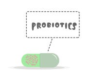 Vectorillustratie van een capsule met een schaduw van Lactobacillus en bifidobacteriaprobiotics met een tekstframe royalty-vrije illustratie Vectorillustratie van een capsule met een schaduw van Lactobacillus en bifidobacteriaprobiotics met een tekstframe royalty-vrije illustratie
