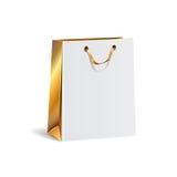 Vectorillustratie van lege giftdocument het winkelen zak met gouden kanten Geïsoleerde spot omhoog stock illustratie Vectorillustratie van lege giftdocument het winkelen zak met gouden kanten Geïsoleerde spot omhoog stock illustratie