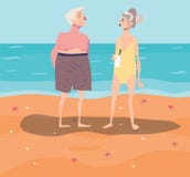 Vectorillustratie van oud-verouderd paar die rust op strand hebben royalty-vrije illustratie Vectorillustratie van oud-verouderd paar die rust op strand hebben royalty-vrije illustratie