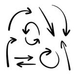 Vectorinzameling van Zwarte Hand Getrokken Pijlen, Wijzers, Pictogrammen Geplaatst Geïsoleerd stock illustratie Vectorinzameling van Zwarte Hand Getrokken Pijlen, Wijzers, Pictogrammen Geplaatst Geïsoleerd stock illustratie