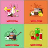 Vectorreeks populaire banners van het drankenconcept, affiches, vlakke stijl stock illustratie Vectorreeks populaire banners van het drankenconcept, affiches, vlakke stijl stock illustratie