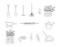 Vectorreeks zwart-witte tuinhulpmiddelen vector illustratie Vectorreeks zwart-witte tuinhulpmiddelen vector illustratie