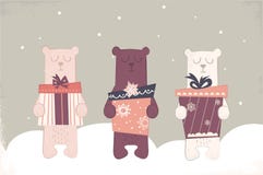 Vectorvakantieillustratie van leuke ijsberen met giftdoos Kaart van de de winter de seizoengebonden groet royalty-vrije illustratie Vectorvakantieillustratie van leuke ijsberen met giftdoos Kaart van de de winter de seizoengebonden groet royalty-vrije illustratie