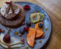 Vegan French Brunch on Ceramic Plate royalty free stock photo Vegan French Brunch on Ceramic Plate royalty free stock photo