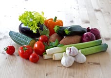 Vegetables On A Sunlit Kitchen Table Stock Photography