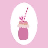 Vektor des modischen freakyshake mit Zuckerwatte, Donut mit bespr?ht und ein Stroh auf einem Rosa- und wei?enhintergrund lizenzfreie abbildung Vektor des modischen freakyshake mit Zuckerwatte, Donut mit bespr?ht und ein Stroh auf einem Rosa- und wei?enhintergrund lizenzfreie abbildung