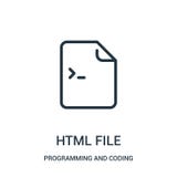 vektor för symbol för html-mapp från att programmera och att kodifiera samlingen Tunn linje illustration för vektor för symbol fö royaltyfri illustrationer vektor för symbol för html-mapp från att programmera och att kodifiera samlingen Tunn linje illustration för vektor för symbol fö royaltyfri illustrationer
