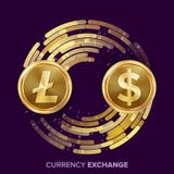 Vektor för utbyte för Digital valutapengar Litecoin dollar Fintech Blockchain Guld- mynt med den Digital strömmen royaltyfri illustrationer Vektor för utbyte för Digital valutapengar Litecoin dollar Fintech Blockchain Guld- mynt med den Digital strömmen royaltyfri illustrationer