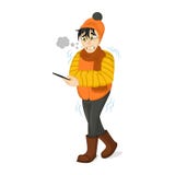 Vektor-Illustration eines Mannes in der Winter-Kleidung, die stark wegen des kalten zittert Einfrierender Mann versucht, ein Taxi vektor abbildung Vektor-Illustration eines Mannes in der Winter-Kleidung, die stark wegen des kalten zittert Einfrierender Mann versucht, ein Taxi vektor abbildung