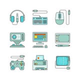 Vektor minimales lineart flaches Elektronik iconset stock abbildung Vektor minimales lineart flaches Elektronik iconset stock abbildung