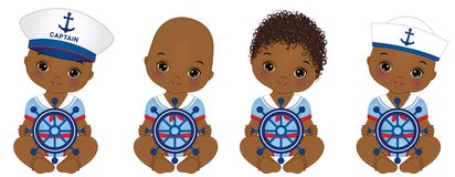 Vektor-nette Afroamerikaner-Babys gekleidet in der Seeart stock abbildung Vektor-nette Afroamerikaner-Babys gekleidet in der Seeart stock abbildung