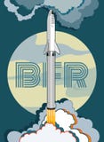 Vektor-Retrostilillustration Rocket-Raumschiffes startende Vektorkarikaturraumschiff lokalisierter und Vollmond für Netz, Postkar stock abbildung Vektor-Retrostilillustration Rocket-Raumschiffes startende Vektorkarikaturraumschiff lokalisierter und Vollmond für Netz, Postkar stock abbildung