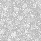 Vektor-silbernes Grey Doodle Hearts Seamless Pattern-Design perfekt für Tageskarten des Valentinsgruß-s, Gewebe, scrapbooking Lizenzfreie Stockbilder Vektor-silbernes Grey Doodle Hearts Seamless Pattern-Design perfekt für Tageskarten des Valentinsgruß-s, Gewebe, scrapbooking Lizenzfreie Stockbilder