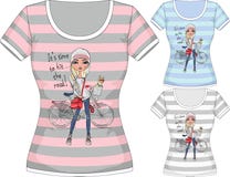 Vektor-T-Shirt mit Modemädchen und -fahrrad vektor abbildung Vektor-T-Shirt mit Modemädchen und -fahrrad vektor abbildung