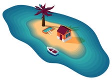 Vektorbild eines Hauses auf einer Insel im Meer, mit einem Boot, einer Palme und einem Pool lizenzfreie abbildung Vektorbild eines Hauses auf einer Insel im Meer, mit einem Boot, einer Palme und einem Pool lizenzfreie abbildung