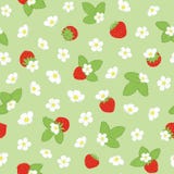 Vektorfrühlingsblüten- und -erdbeerwiederholung mit Blumen lizenzfreie abbildung Vektorfrühlingsblüten- und -erdbeerwiederholung mit Blumen lizenzfreie abbildung