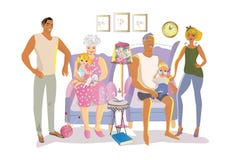 Vektorillustration av den lyckliga familjen med morföräldrar Royaltyfri Fotografi Vektorillustration av den lyckliga familjen med morföräldrar Royaltyfri Fotografi