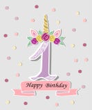 Vektorillustration mit Nummer Eins, Unicorn Horn, Ohren und Blume winden vektor abbildung Vektorillustration mit Nummer Eins, Unicorn Horn, Ohren und Blume winden vektor abbildung